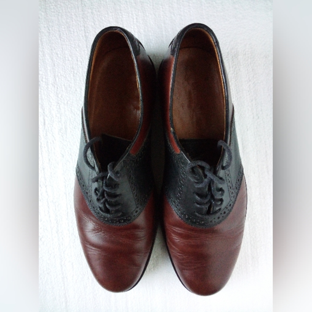 Private Label Leather Lace-up Plain-Toe Saddle Derby Shoes Men's 10.5 Brown/Blk